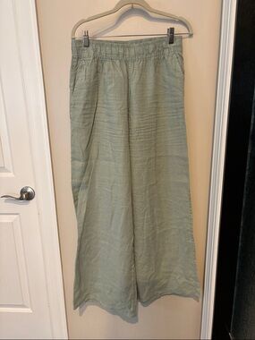 Sigrid Olsen Sage Green Elastic Waist Linen Pants